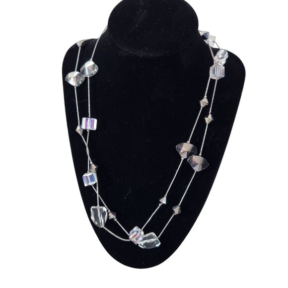 Premier Designs Long Rock Crystal Style Faceted Glass Beads Silver Tone 50" Long - Picture 1 of 6